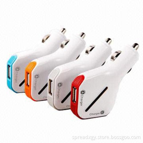 New design car charger, USB 2.0 universal interface, 12 to 24V DC input, 5V/500mA to 2.1A output